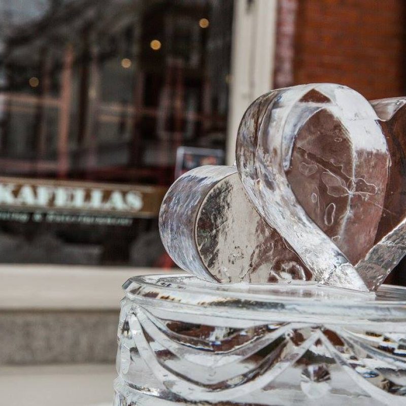 Heart shaped ice sculpture in front of Rockafellas