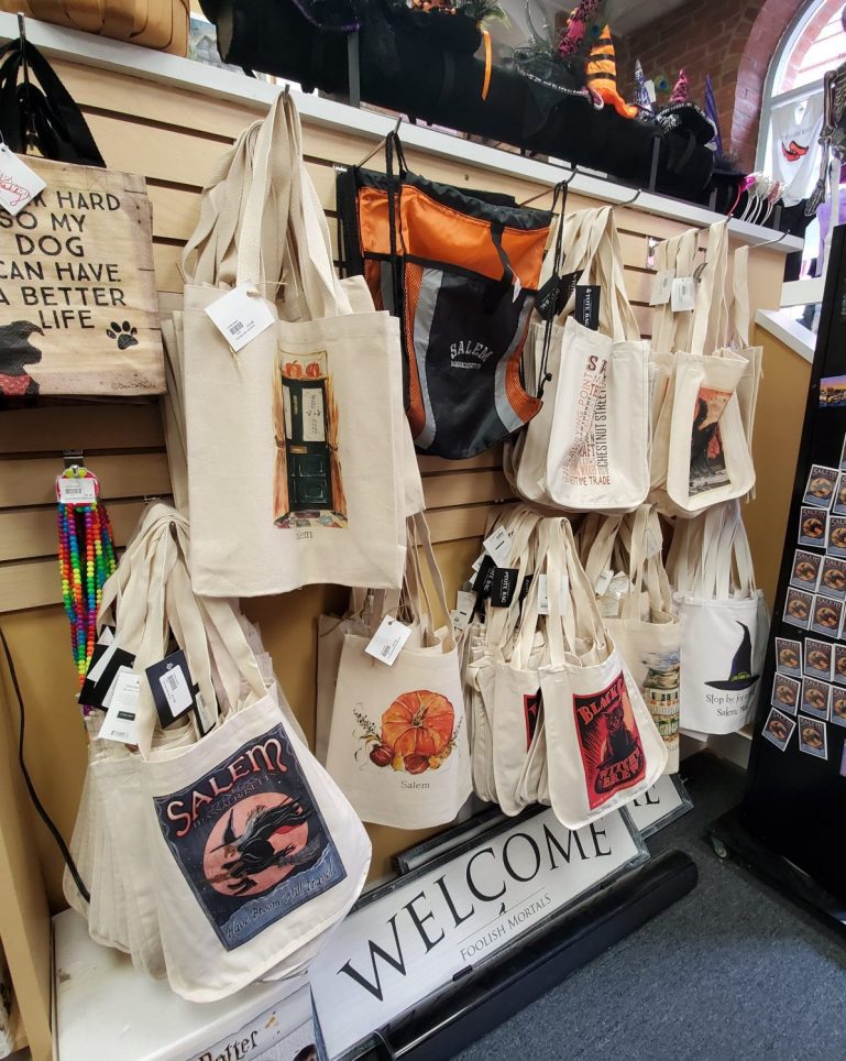 Halloween and Salem-centric reusable canvas bags