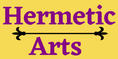 Text "Hermetic Arts" in pink with a yellow background