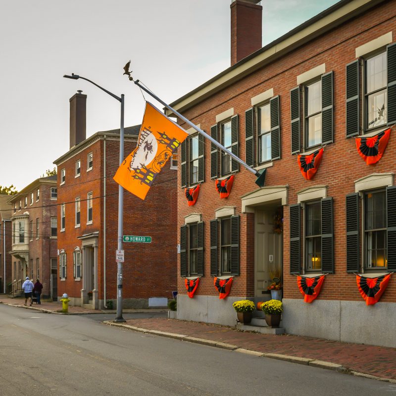 Historic houses decorated for Halloween in Salem, MA