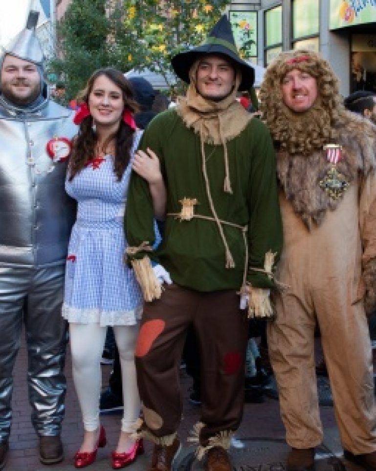 Visitors to Salem in costume on Halloween