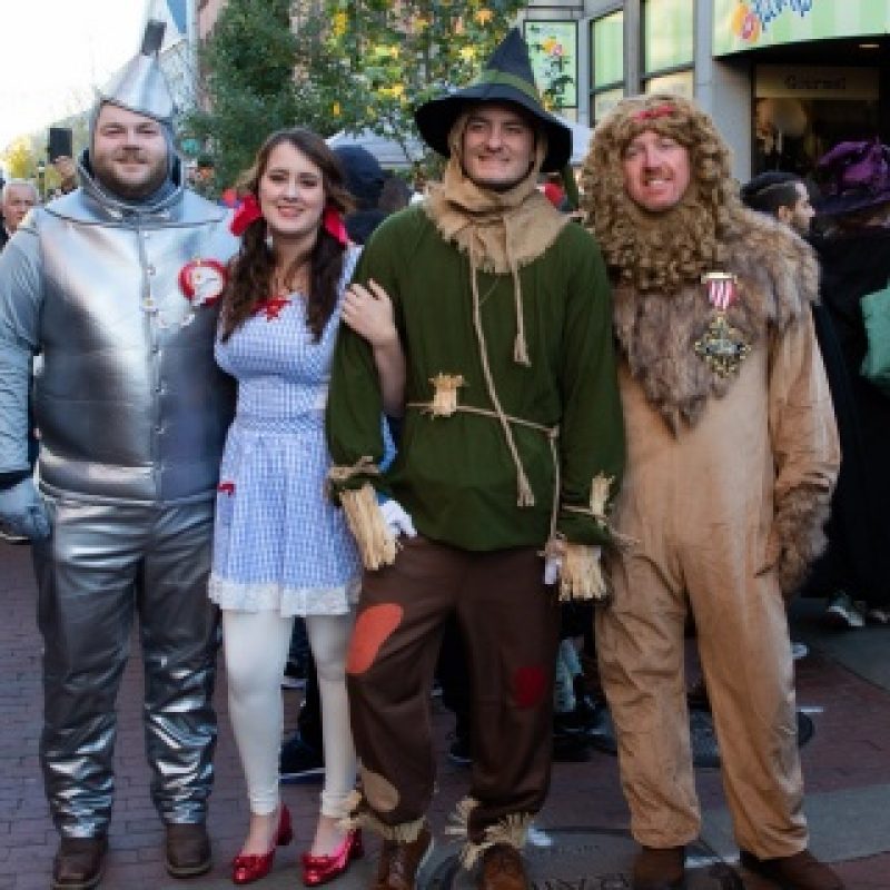 Visitors to Salem in costume on Halloween