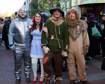 Visitors to Salem in costume on Halloween
